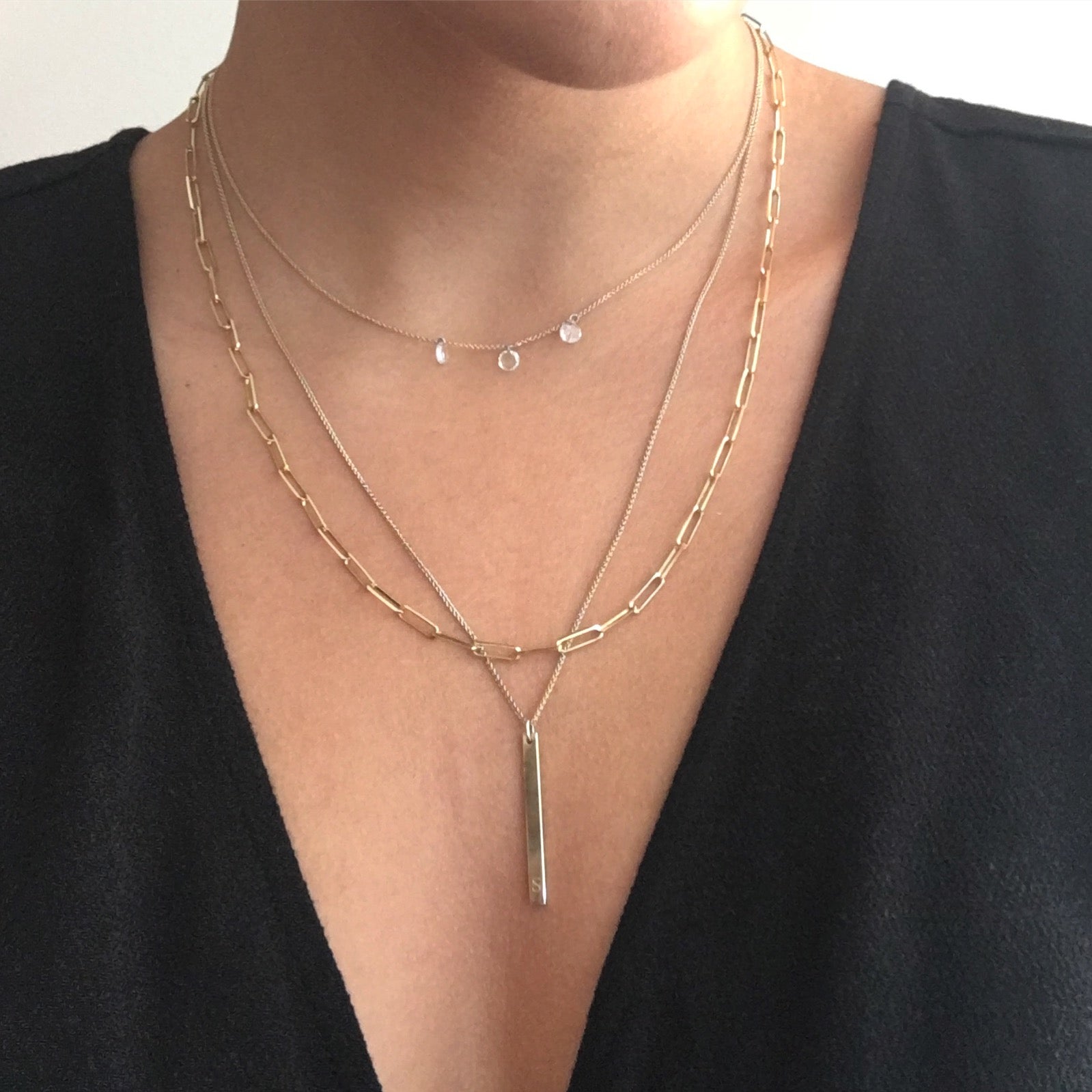 Selin Kent 14K Gaia Vertical Necklace with One White Diamond