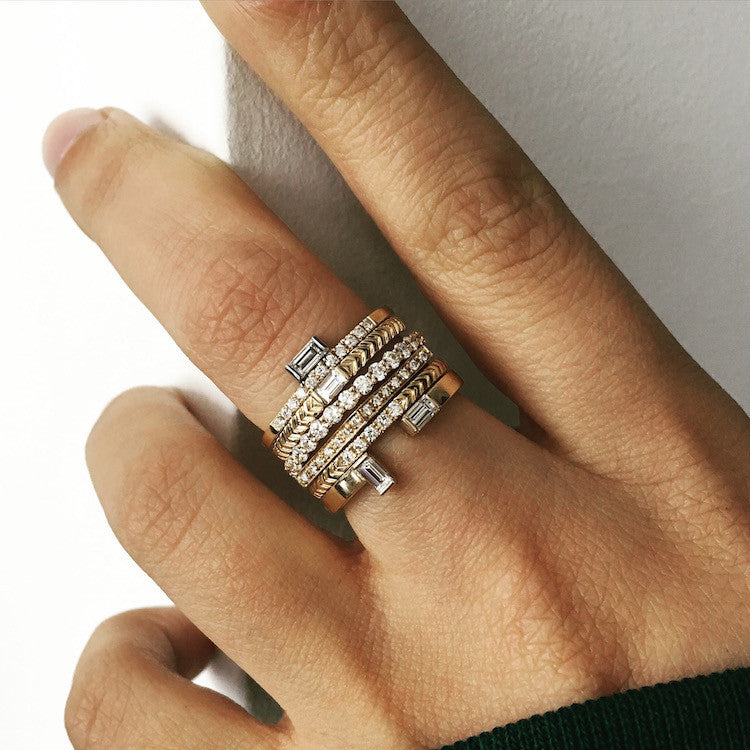 Selin Kent 14K Iris Ring with White Diamond Baguette - On Model