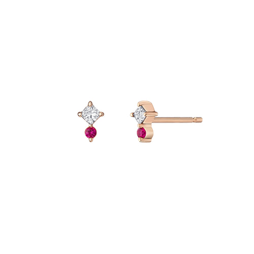 Juno Mini Studs ~ White Diamond & Pink Sapphire