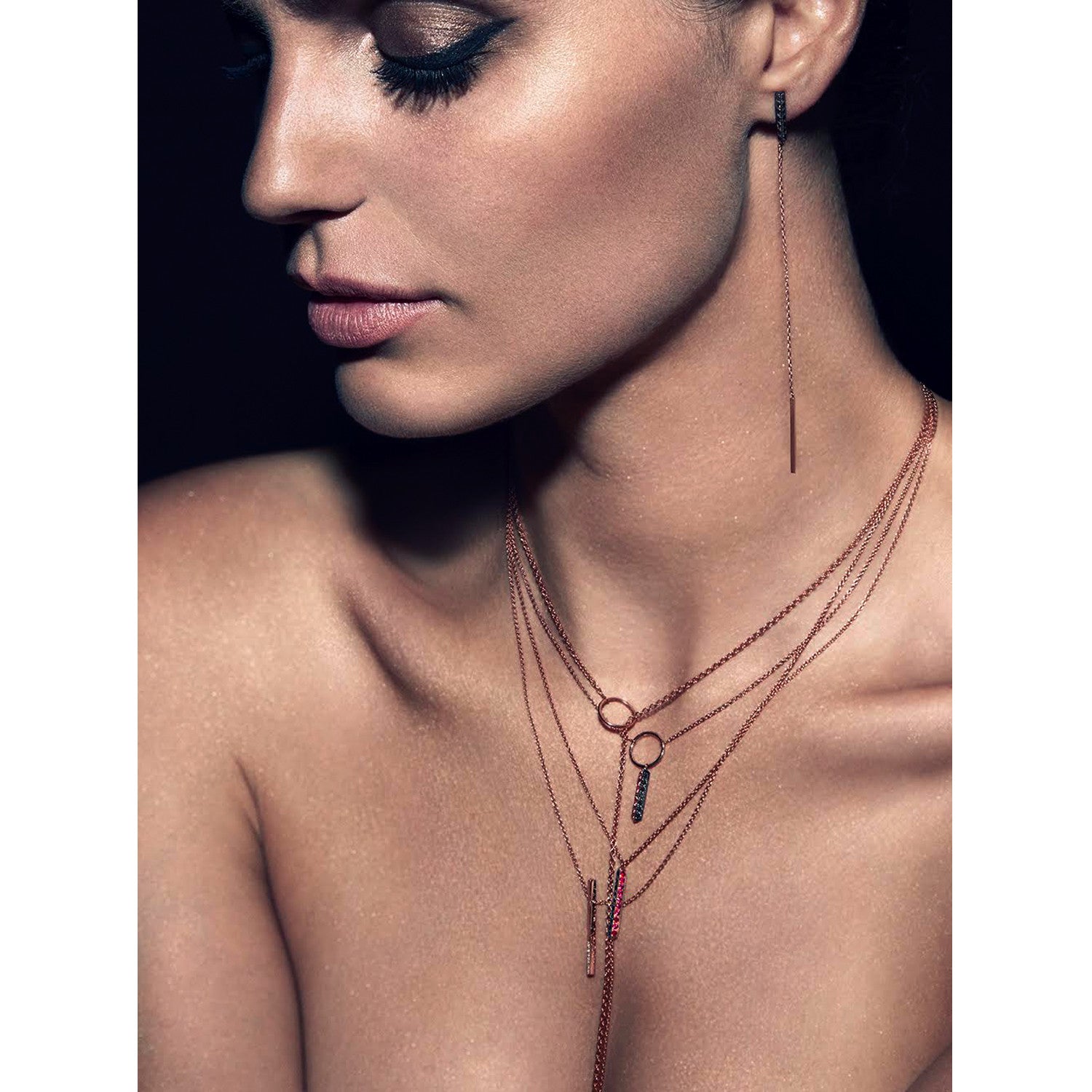 Selin Kent 14K Marlene Necklace with Black Diamonds and Rubies - On Model