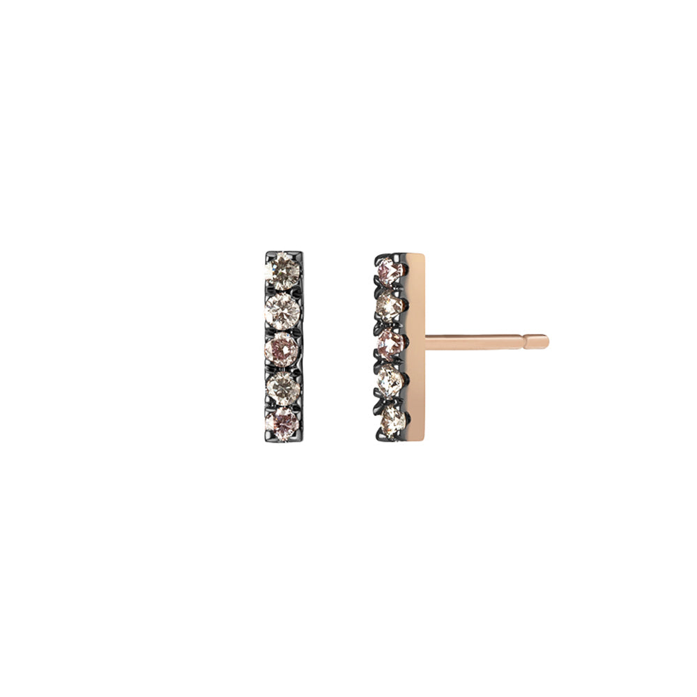 Selin Kent 14K Night Sky Bar Studs with Pink Diamond, Grey Diamonds, and White Diamonds