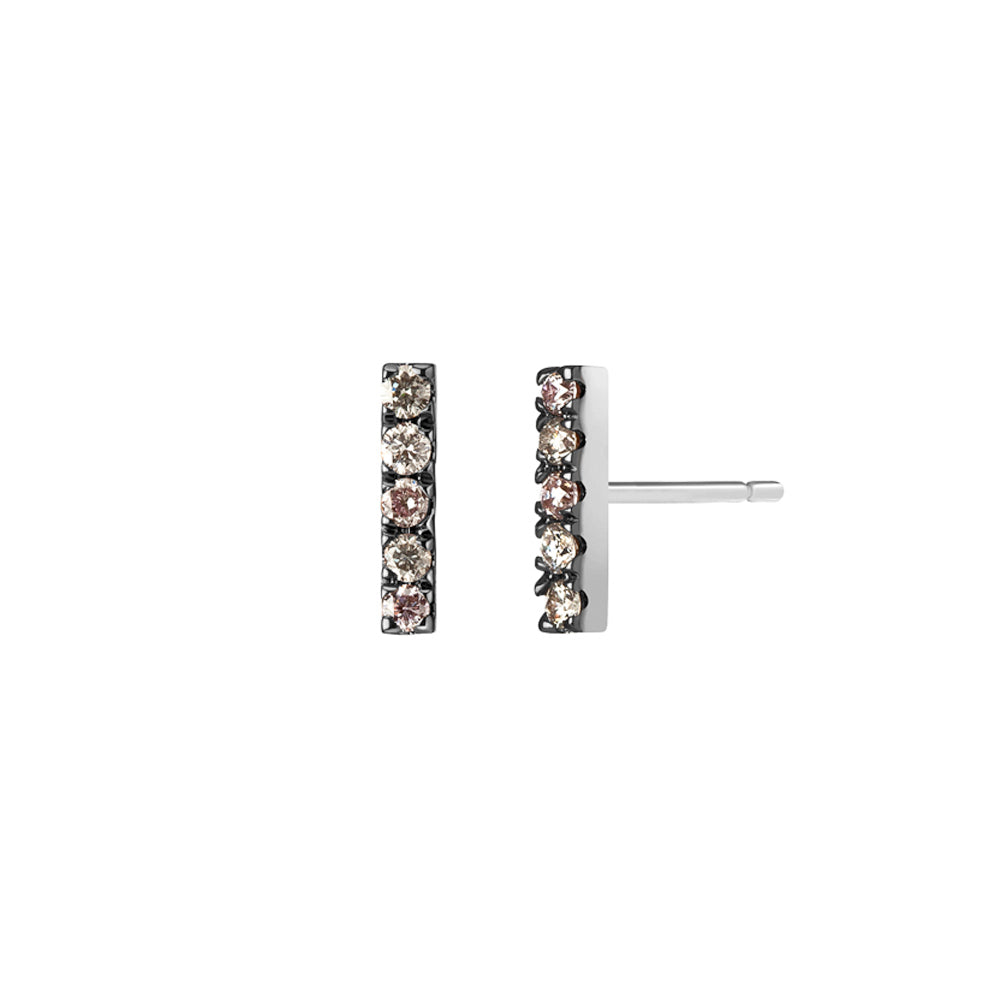 Selin Kent 14K Night Sky Bar Studs with Pink Diamond, Grey Diamonds, and White Diamonds
