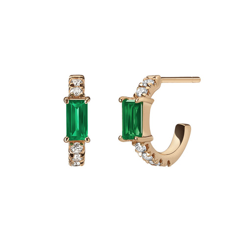 Selin Kent 14K Nikita Huggie Hoops with White Diamonds and Two Emerald Baguettes