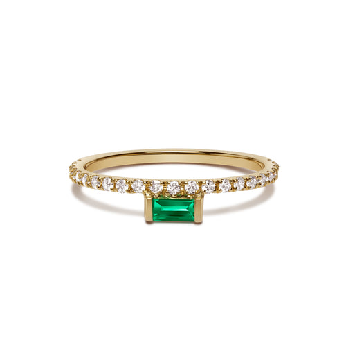 Nikita Ring - White Diamonds with Emerald