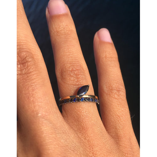 Selin Kent 14K Ocean Blue Eternity Band with Sapphires and Black Diamonds - On Model