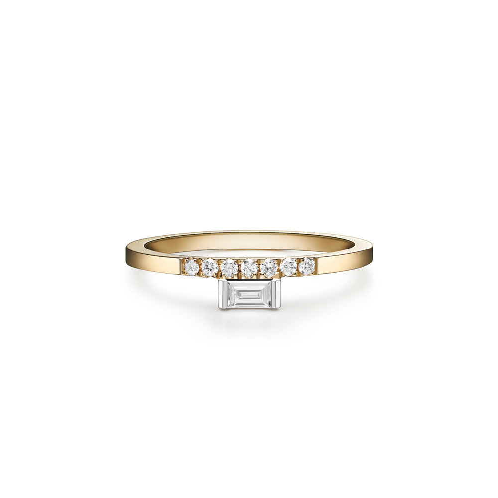 Selin Kent 14K Razia Mini Ring with White Diamond Baguette and Pavé White Diamonds