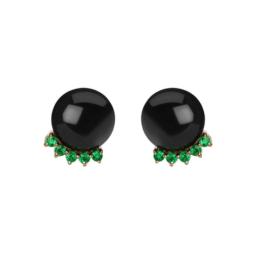 Selin Kent 14K Rosa Earrings with Black Jade and Four Emeralds