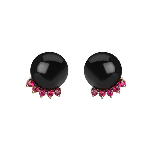 Selin Kent 14K Rosa Earrings with Black Jade and Four Rubies