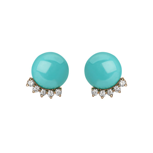 Selin Kent 14K Rosa Earrings with Button Turquoise and Four White Diamonds