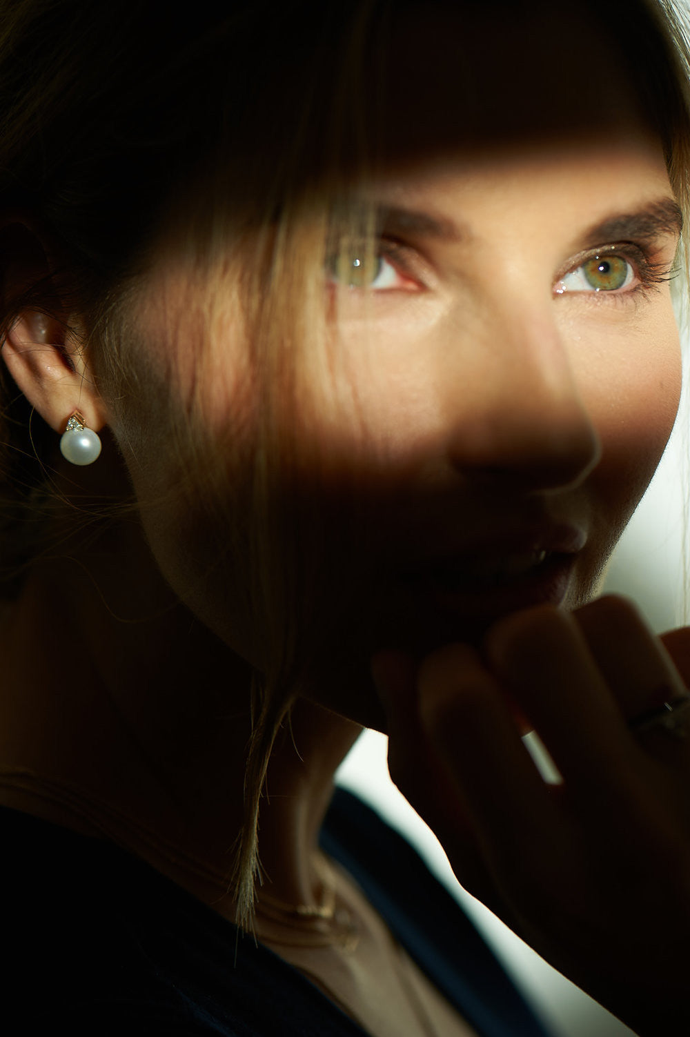 Selin Kent 14K Ada Pearl Earrings with Trillion White Diamonds - On Model