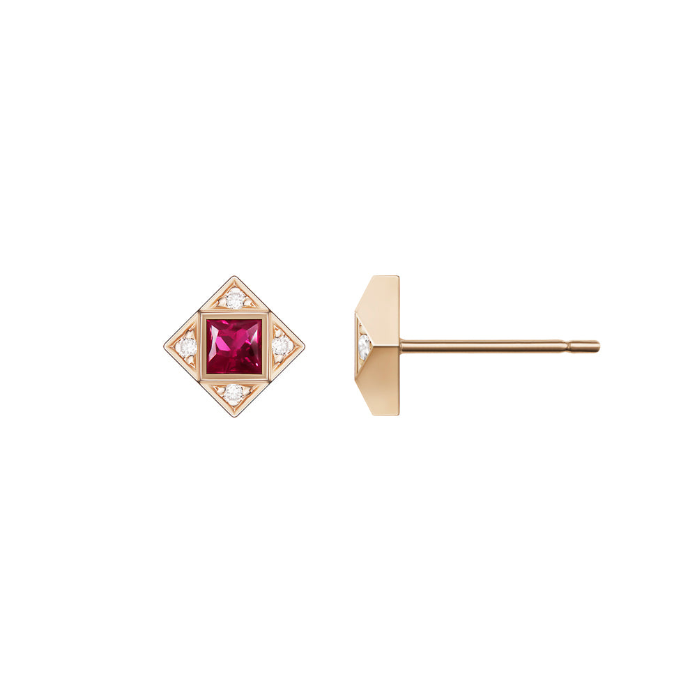 Selin Kent 14K Sabina Earrings with White Diamonds and Princess Cut Rubies
