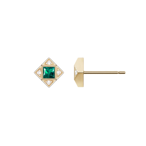 Selin Kent 14K Sabina Earrings with White Diamonds and Princess Cut Emeralds