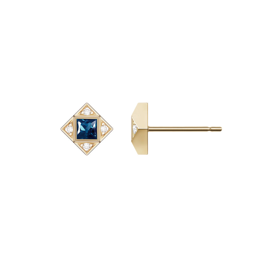 Selin Kent 14K Sabina Earrings with White Diamonds and Princess Cut Sapphires