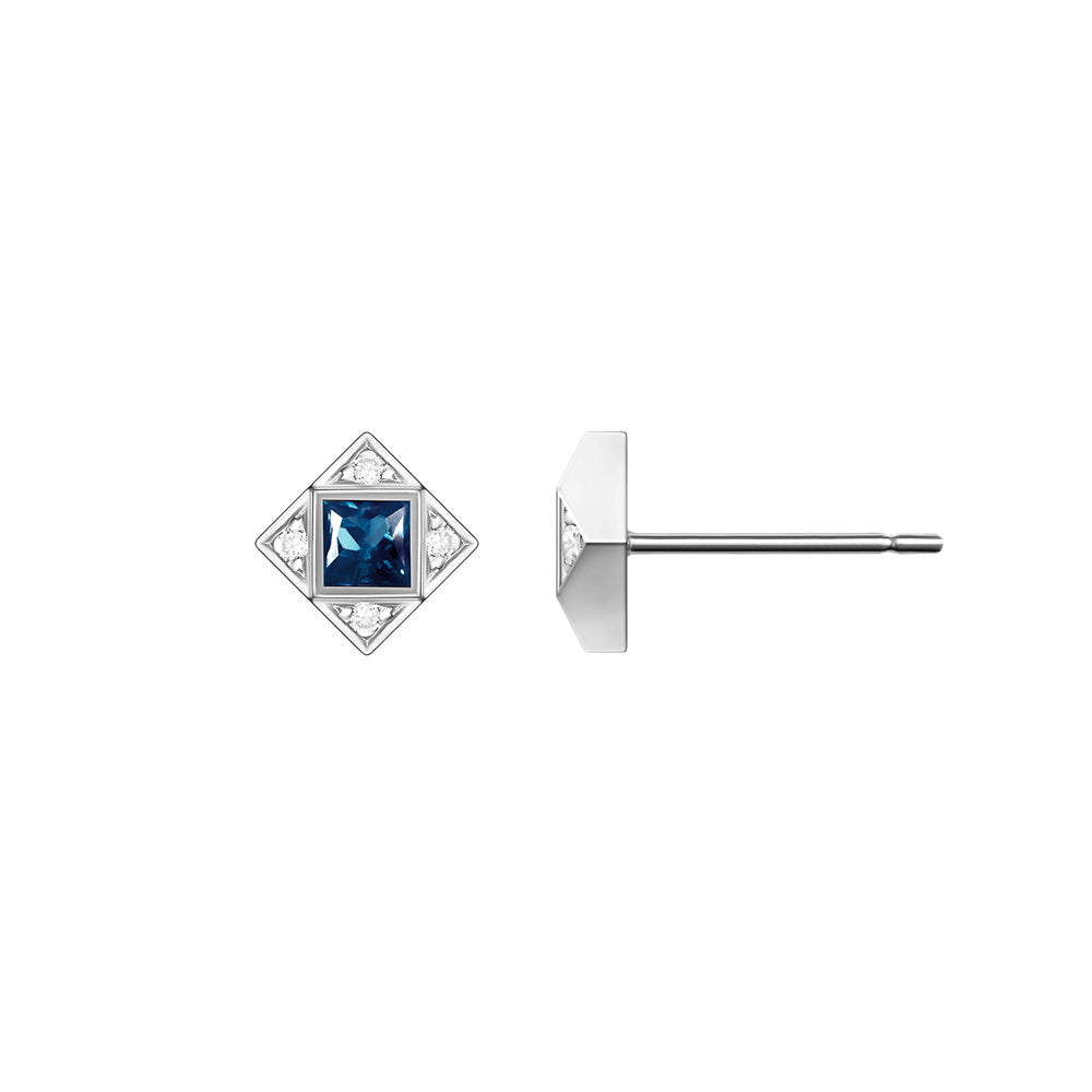 Selin Kent 14K Sabina Earrings with White Diamonds and Princess Cut Sapphires