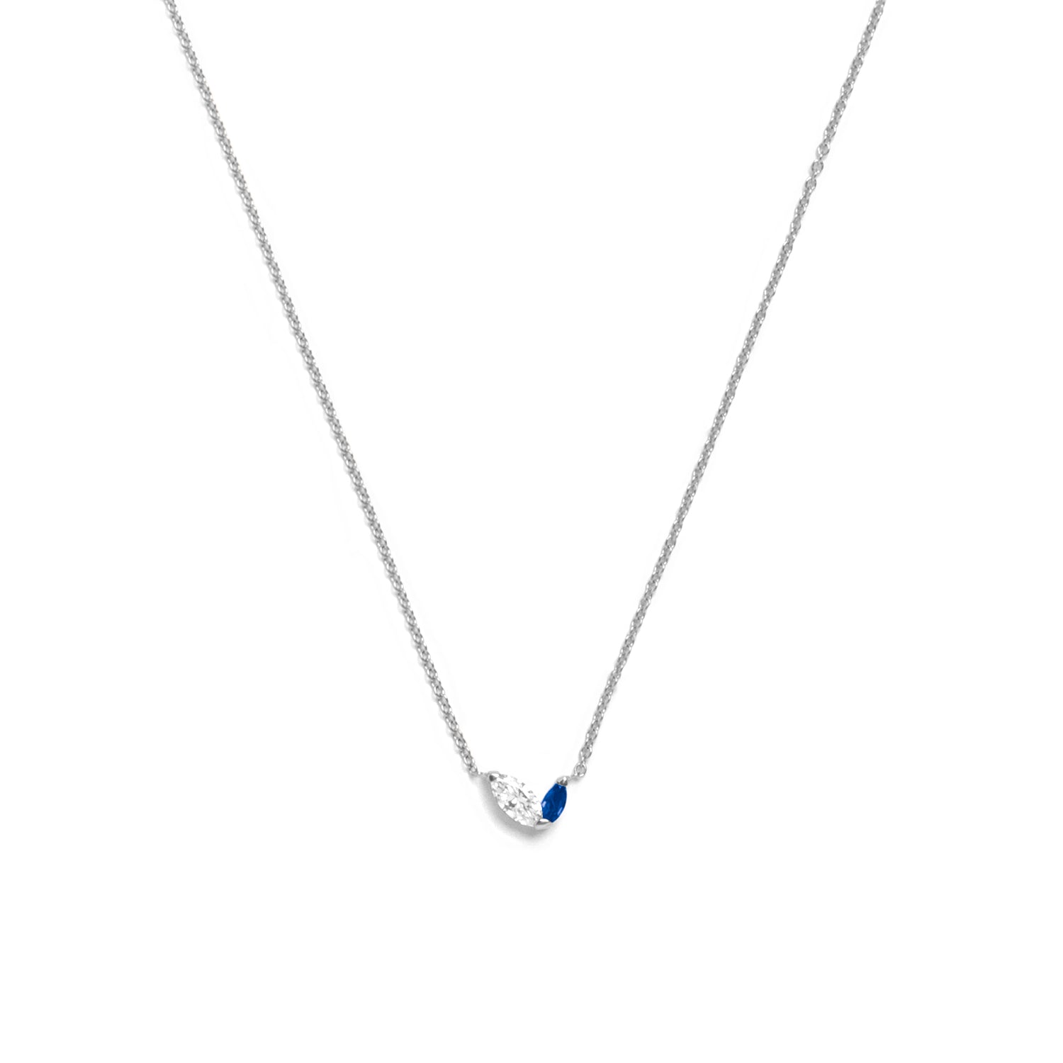Selin Kent 14K Defne Necklace with Offset Marquise White Diamond and Offset Marquise Sapphire