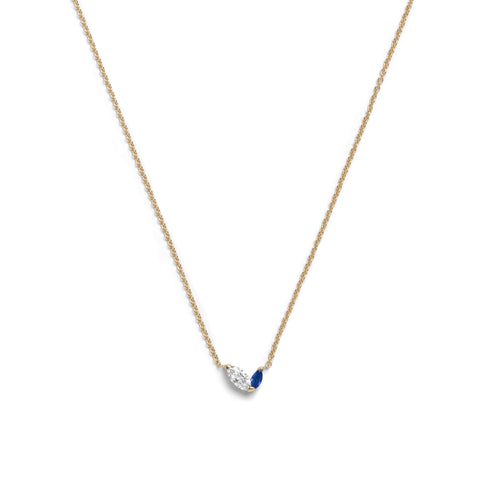 Selin Kent 14K Defne Necklace with Offset Marquise White Diamond and Offset Marquise Sapphire