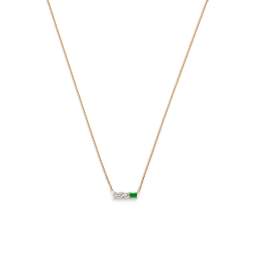 Selin Kent 14K Rhea Necklace with Two White Diamond Baguettes and One Emerald Baguette