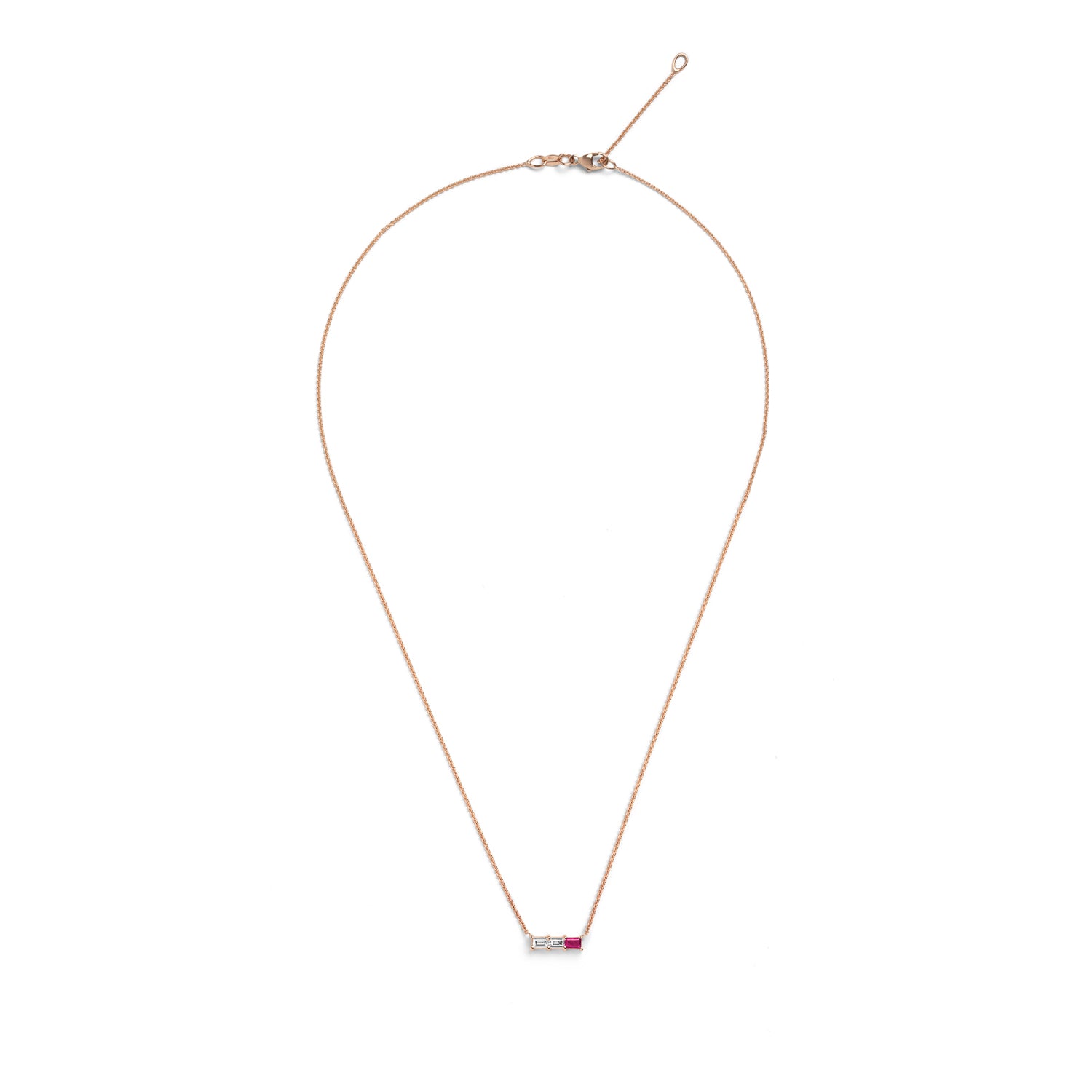 Selin Kent 14K Rhea Necklace with Two Baguette White Diamonds and One Ruby Baguette