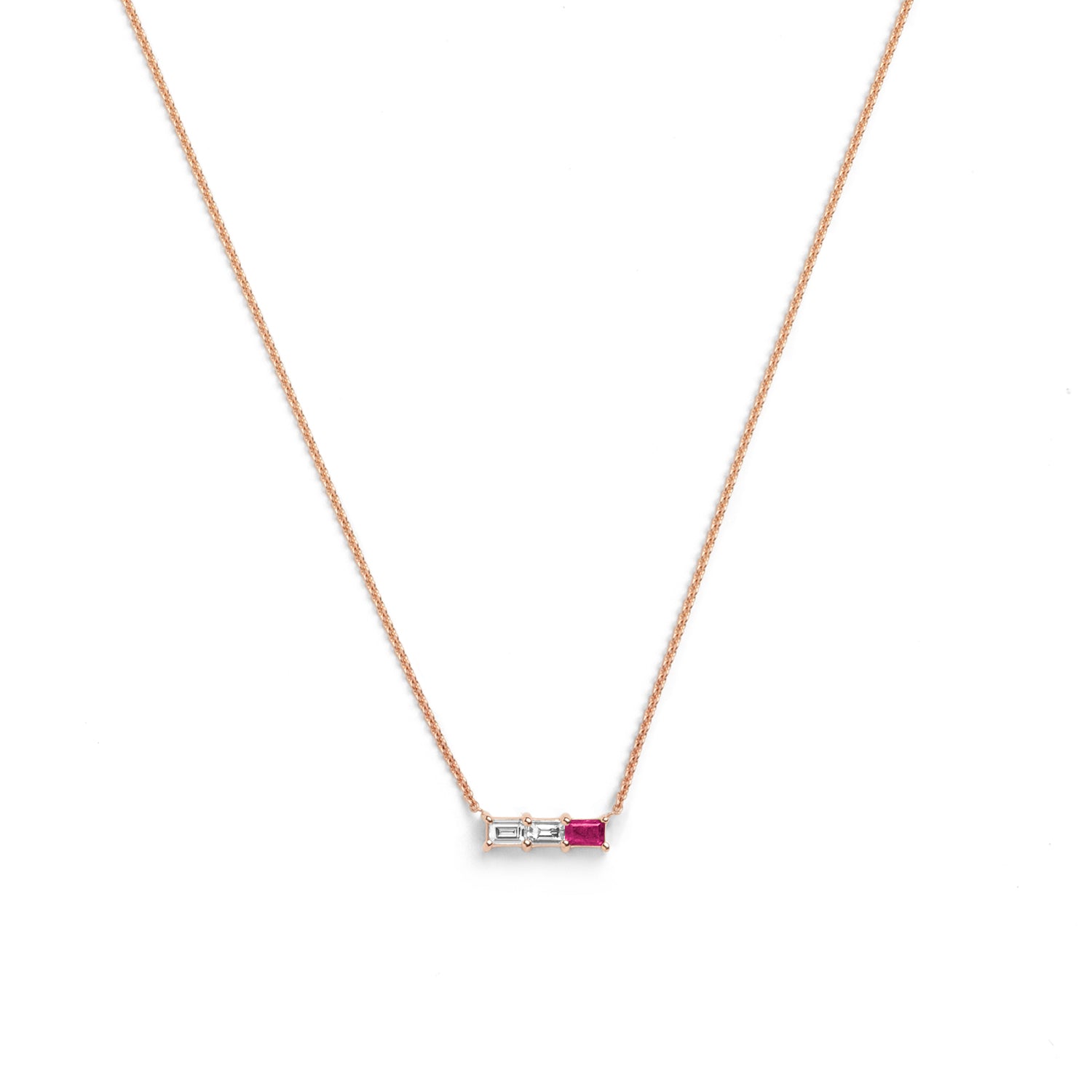 Selin Kent 14K Rhea Necklace with Two Baguette White Diamonds and One Ruby Baguette