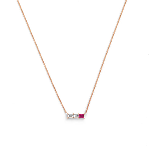 Selin Kent 14K Rhea Necklace with Two Baguette White Diamonds and One Ruby Baguette