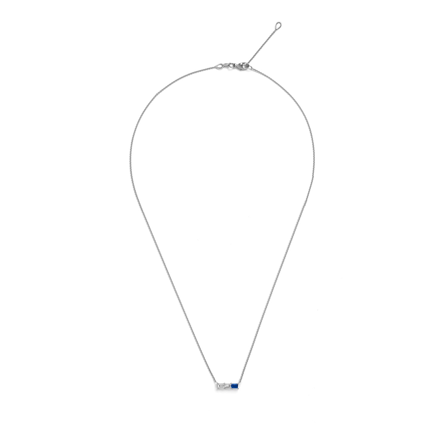 Selin Kent 14K Rhea Necklace with Two White Diamond Baguettes and One Sapphire Baguette