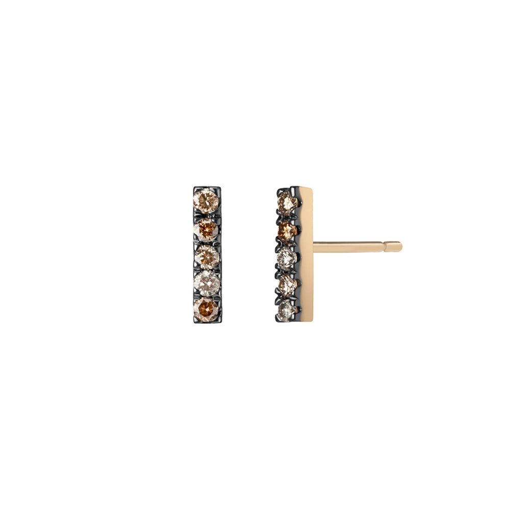 Selin Kent 14K Terra Incognita Bar Studs with Mixed Champagne Diamonds, Cognac Diamonds, and Grey Diamonds