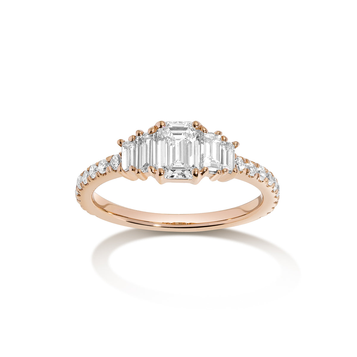 Crescendo Ring ~ Emerald Cut Diamond with Baguettes