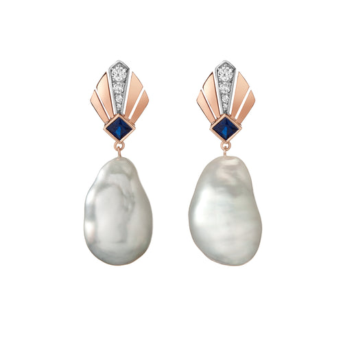 Josephine Drop Earrings - Tahitian Pearl & Sapphire