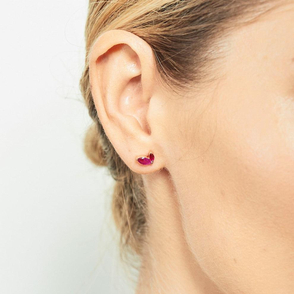 Selin Kent 14K Defne Mismatch Earrings with Ruby - On Model