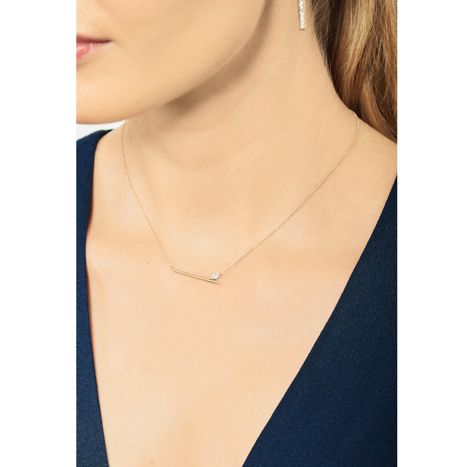 Selin Kent 14K Defne Bar Necklace with Marquise White Diamond