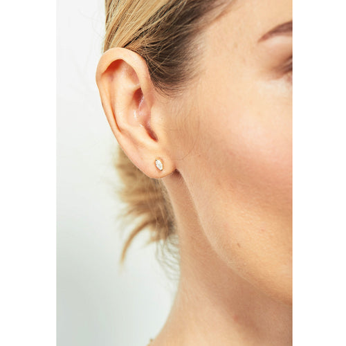 Selin Kent 14K Defne Studs with White Diamond Marquise - On Model