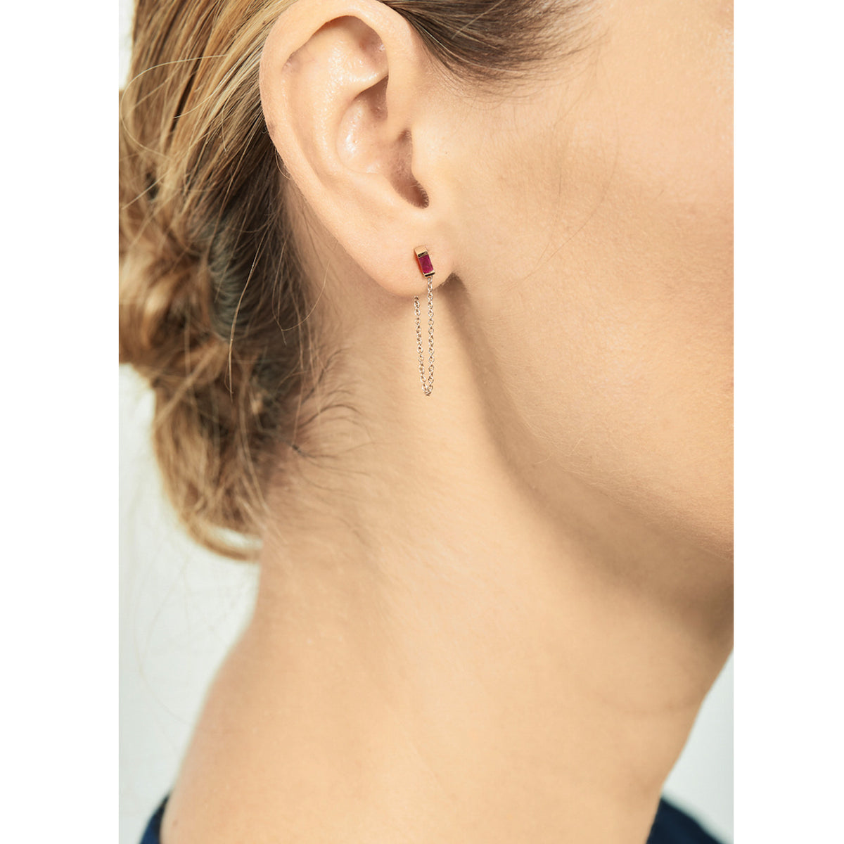 Selin Kent 14K Galana Chain Stud with Ruby Baguette - On Model