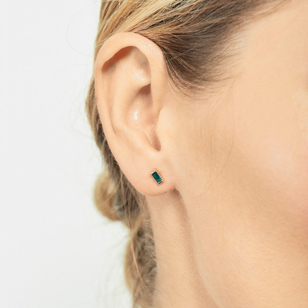 Selin Kent 14K Galana Stud with Emerald Baguette - On Model