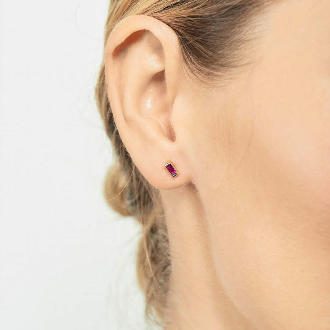 Selin Kent 14K Galana Stud with Ruby Baguette - On Model