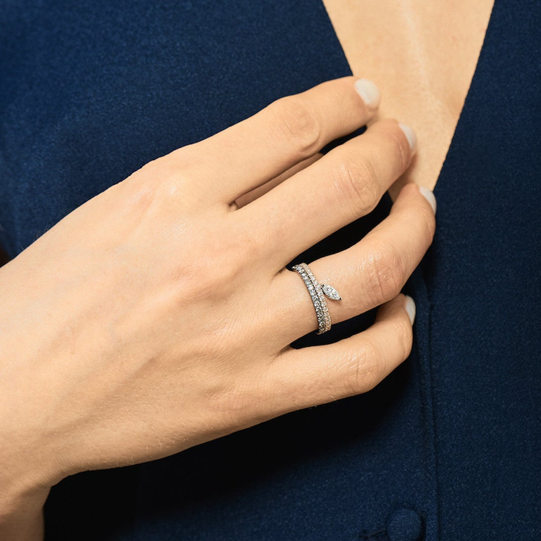 Selin Kent 14K Night Sky Eternity Band with White Diamonds, Grey Diamonds, and Pink Diamonds - On Model