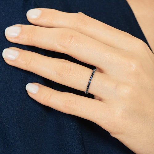 Selin Kent 14K Ocean Blue Eternity Band with Sapphires and Black Diamonds - On Model