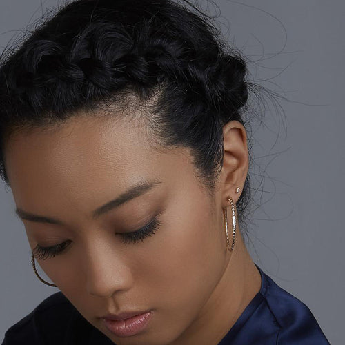 Selin Kent 14K Rhea Hoops with White Diamond Baguettes - On Model