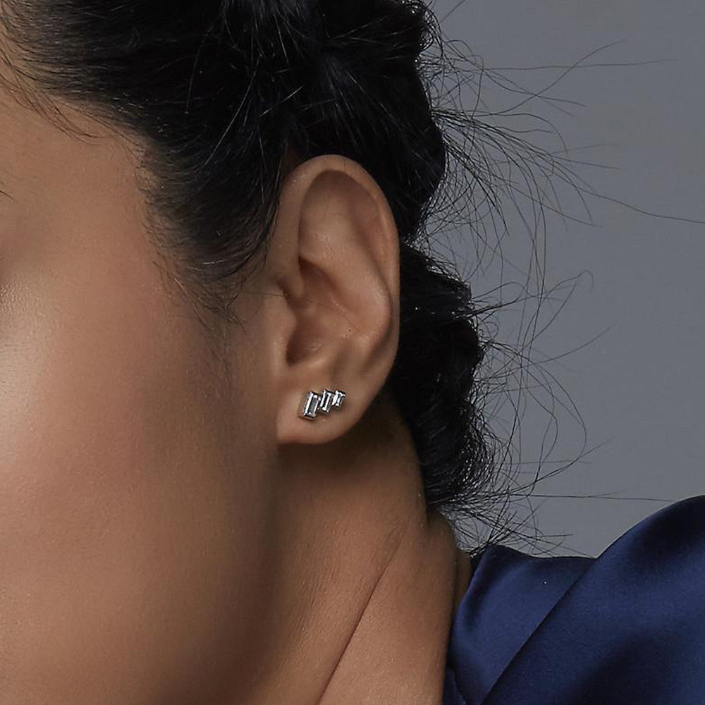 Selin Kent 14K Zaha Earrings with White Diamond Baguettes - On Model